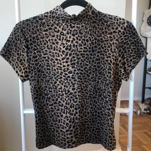 Cache Leopard Print Turtleneck Blouse Size M